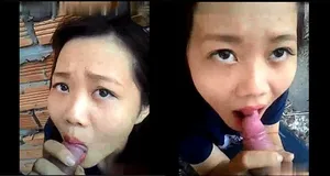 Con ghệ liếm dương vật ở vườn sau nhà